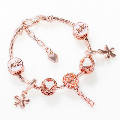 China Fashion Romantic Women's Rose Gold Plated Heart Pendant Adjustable Bracelets Charm Bracelets for sale