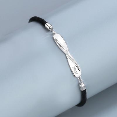 China FASHIONABLE Wholesale Korean Version 925 Sterling Silver Braided Hand Rope Couples Jewelry Black Bangle Silver Bracelet for sale