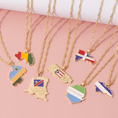 China New Trendy Country Flag Map Africa Map Pendant Necklace Multicolor Drip Gold Plated Chain For Women Jewelry for sale