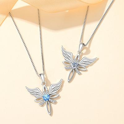 China Fashionable hot luxury cross setting light selling jewelry pendant necklace Angel Wings S925 Sterling Silver Necklace for couples for sale