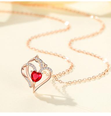 China FASHIONABLE Hot Sale Light Rose Necklace S925 Sterling Silver Heart Pendant Luxury Gold Plating Inlaid CZ Jewelry Necklace For Girl Women for sale