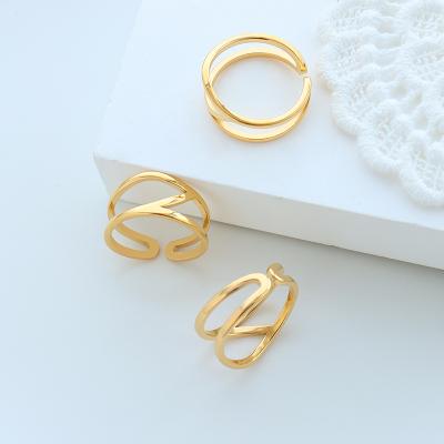 China TRENDY Fashion Gold Plated Adjustable 18k Titanium Steel Ring Romantic Hollow Open Ring for Women for sale