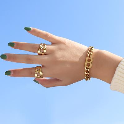 China Wholesale Trendy Jewelry Trendy Women's 18K Gold Plated Gold Fashion Finger Hip Hop Style Thick Chain Stitch Rings for sale