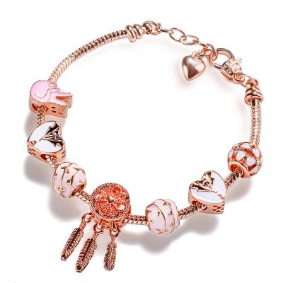 China Fashion Jewelry Romantic Heart Bangle Rose Gold Beaded Bracelet For Women And Girls for sale