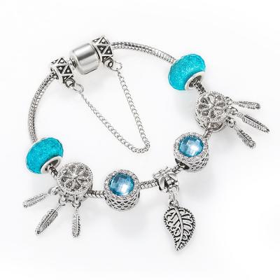 China Romantic Stainless Steel Charms Beads Bracelet Crystal Diamonds Classic Blue Charms Bracelet For Girls for sale