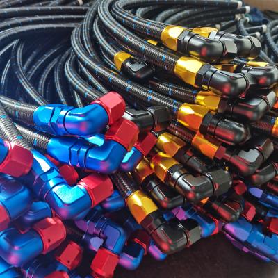 China HaoFa 6AN Hose Assembly High Temperature Resistance Nylon Braided Rubber Hose With Blue Trim Aluminum Fittings for sale