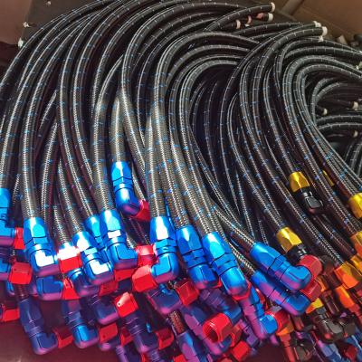 China HaoFa 10AN Hose Assembly High Temperature Resistance High Pressure Nylon Braided Rubber Hose With Blue Trim Aluminum Fittings for sale