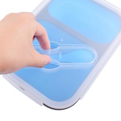 China Wholesale Silicone Lunch Box Collapsible Collapsible Portable Microwave Oven Food Storage Container Lunch Boxes With Fork for sale