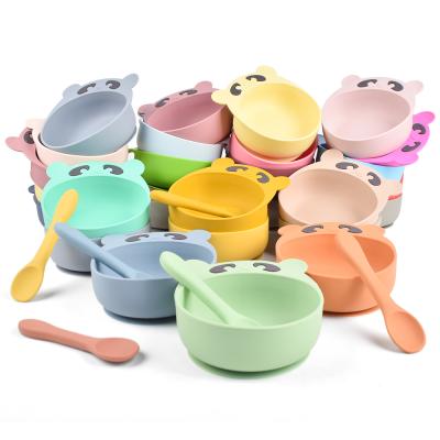 China Custom Printing 2021 Viable Logo Food Feeding Tableware Set Silicone Baby Bowl with Spoon for sale