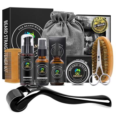 China Men Beard DEEP CLEANSING Care Grooming Kit Beard Growth Oil Product Set Derma Roller Best for Growing Beard for sale