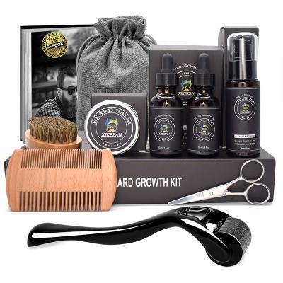 China Private Label DEEP CLEANING Organic Mens Beard Growth Comb Custom Men's Grooming Comb Oils Derma Roller Care Beard Growth Kit for sale