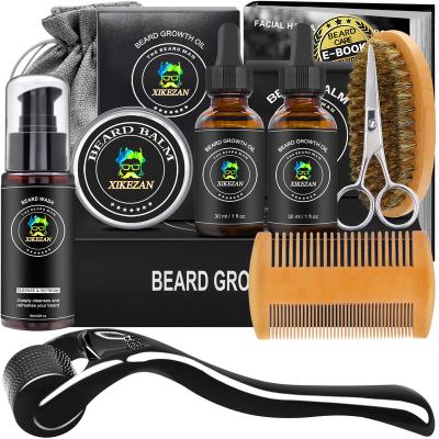 China Hot Selling Men's Gifts DEEP CLEANING Set Sweep Fashion Style Set Beard Care Derma Roller Growth Kits Oils Balm Serum Beard Growth Kit for sale