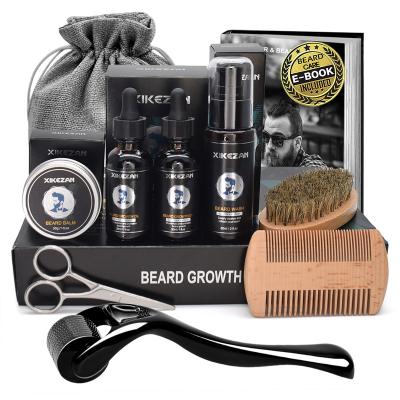 China New Design DEEP CLEANING Men's Gifts New Design DEEP CLEANING Beard Care Grooming Kit w/ Derma Roller Balm Comb Brush Growth Oil Beard Growth Kit for sale