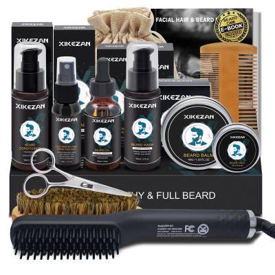 China High Quality Private Label DEEP CLEANING Men's Beard Straightening Brush Comb Oils Beard Kit Straightener Beard Accessories for sale