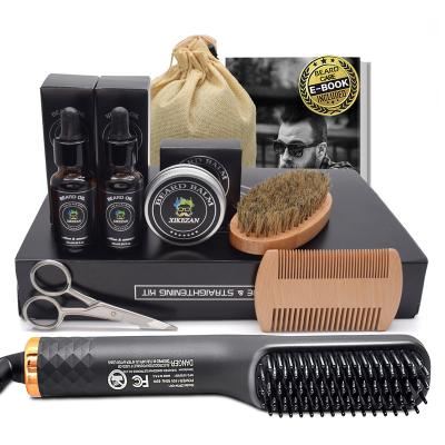 China Amazon Best Seller Beard Straightener DEEP CLEANSING Kit with Oil Balm Comb Beard Straightening Brush Beard Kit for sale