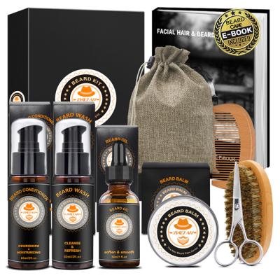 China DEEP CLEANING Actions in USA Beard Straightener Growth Oil Balm Brush Scissor Beard Grooming Care Oils Kit Wooden Comb Men Gifts for sale