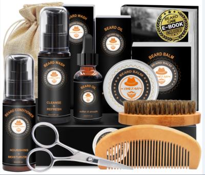 China Amazon Best Seller Beard Care Set Beard Grooming DEEP CLEANSING Kit with Beard Oil Balm Wash Shampoo Conditioner Brush Comb Scissors for sale