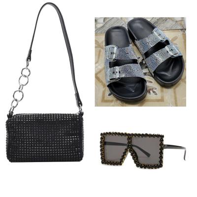 China Wholesale Fashoion rhinestone bag handbag slipper with sunglass and diamond handbags for sale