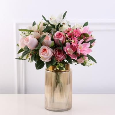 China High-grade plastic silk plastic plant simulation flower Cymbidium flower group decorative flowers flower environmental friendly wholesale for sale