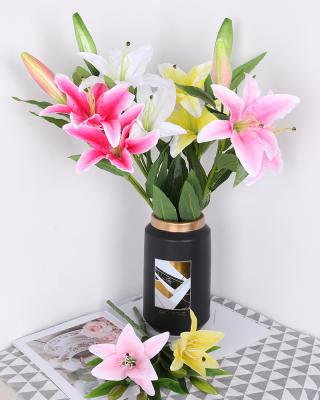 China Home Decoration High-end Fabric Lily Fashion Environmentally Friendly 3 Artificial Flowers for sale