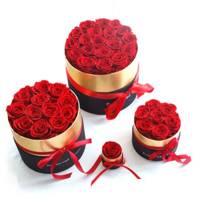 China OEM Natural Lasting Touch Rose Touch Gift Box Wholesale 2021 Natural Eternal Preserved Roses Lasting Forever Valentine Box Eternal Flowers Luxury Round for sale