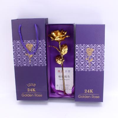 China Customized Green Environmental Protection Wholesale Green Valentine's Day in Gift Box 24K Gold Foil Rose Flower Artificial Golden Roses Gift for sale