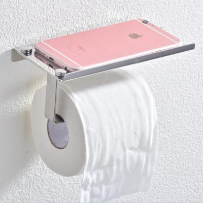 China Modern Stainless Steel Wall Mount Toilet Paper Holder With Cell Phone Storage Shelf for sale