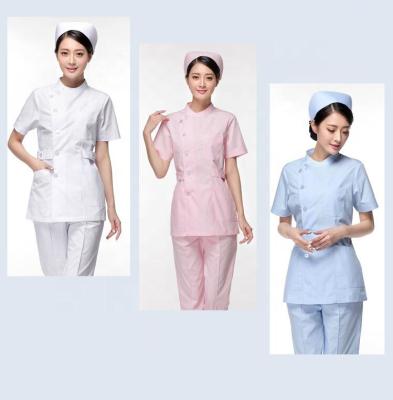 China Different Styles Lace 2 Piece Set Nurse Uniform White Blue Blue Short Sleeve for sale