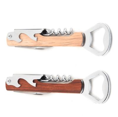 China Custom Wooden Rose Water Opener Handle Sublimation Stainless Steel Beer Wine Bottle Opener for sale