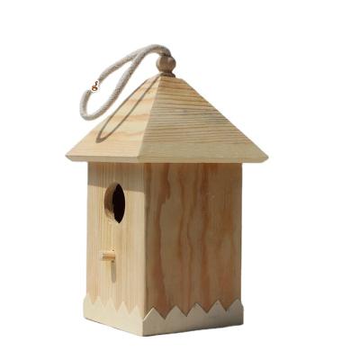 China Chinese House Cage Wooden Cage Sustainable Woodwork Supplies Versatility Cartoon Decoration Hanging Bird Wooden Bird Nest for sale