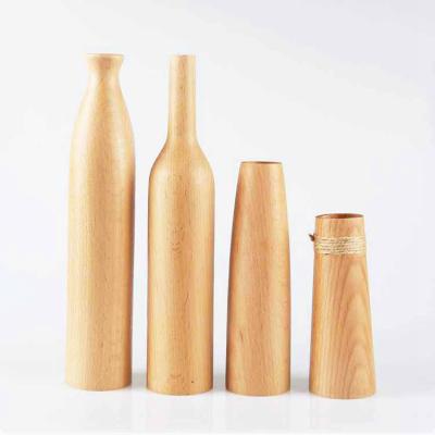 China Contemporary Solid Wood Creative Wooden Vase Decoration Simple Home Desktop Flower Pot Flower Stand Decoration Set for sale