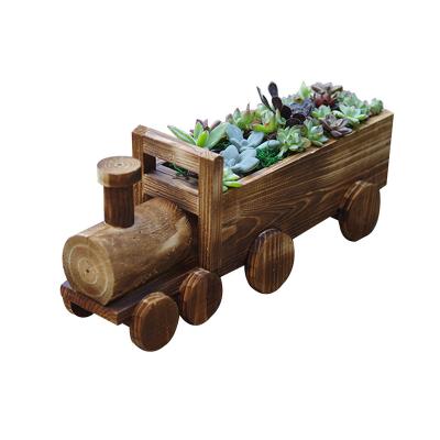 China Wholesale Modern Creative Modern Indoor Outdoor Succulent Pots Garden Pot Train Planters Decoration Wooden Flower Pots for sale