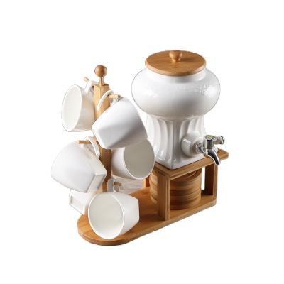 China Sustainable Ceramic Coffee Set With Wooden Holder Arabic Tea And Coffee Set Ethiopian Coffee Mug Set Turkish Etiopian Cup Spout for sale