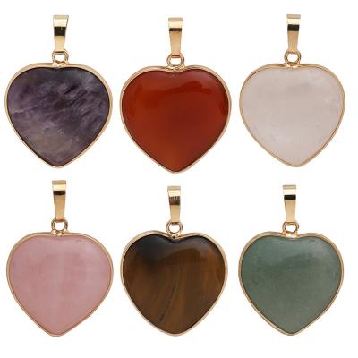 China CLASSIC Copper Plated Side Heart Amethyst Heart Stone Nature Stone Nature Wholesale Women's Pendant Jewelry for sale