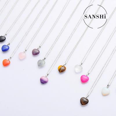 China Factory Price Wholesale CLASSIC Multi Color Stone Stainless Steel Buckle 16mm Natural Love Heart Pendant Women Gift for sale