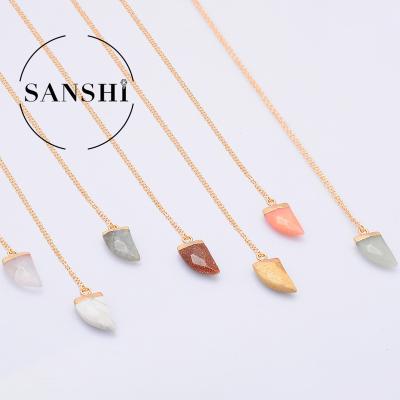 China High Quality Gold Plated Stone Ox Horn Shape Nature Stone Moonstone Pendant Accessories Wholesale CLASSIC Pendant for sale