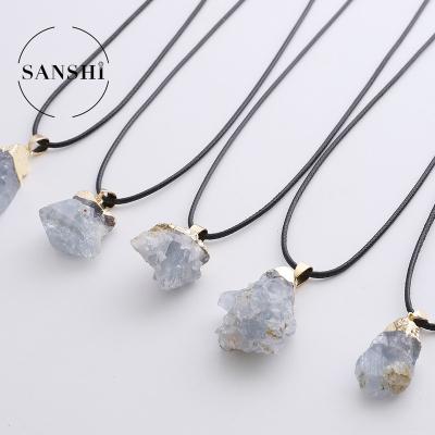 China Blue Crystal Pendant Charms Rough Gemstone Nature Jewelry Wholesale CLASSIC Stone Pendants for sale