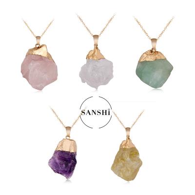 China CLASSIC Factory Wholesale Gold Filled Amethyst Jewelry Raw Natural Stone Gemstone Crystals Healing Pendant for sale