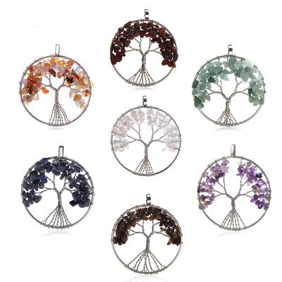 China Wholesale CLASSIC Seven Chakra Colors Natural Stone Dangle Hand - Woven Healing Crystal Pendant Charm Tree Life Pendant for sale