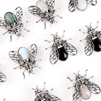 China CLASSIC Natural Stone Alloy Inlaid Pine Insect Brooch Fashion Soft Cicada Shaped Jewelry Needle Diy Jewelry Accessories for sale