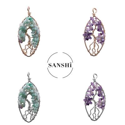 China Custom Tree Woven Stone Pendant Wholesale CLASSIC Life Ornament Metal Jewelry Charm Pendant for sale