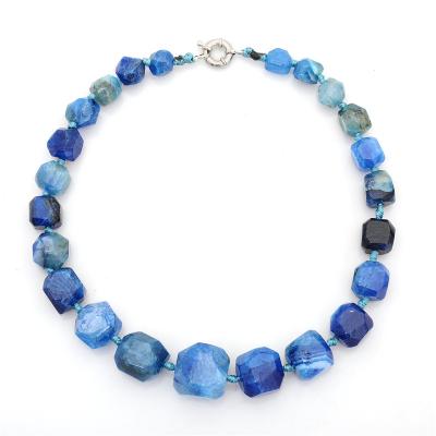 China CLASSIC Good Quality Wholesale Custom Necklace Colorful Agate Stone Beaded Necklace Polished Stone Necklace for sale