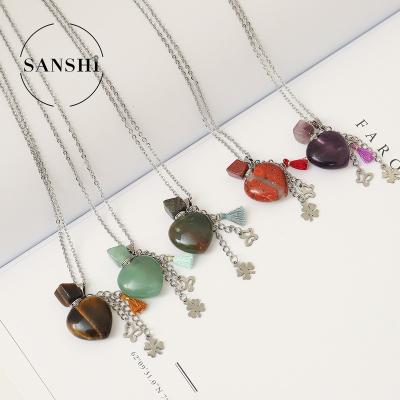 China CLASSIC Hot Selling Mini Natural Gem Stone Perfume Heart Shape Steel Bottle Cute Chain Necklace Oil Pendant Necklace With Dropper for sale