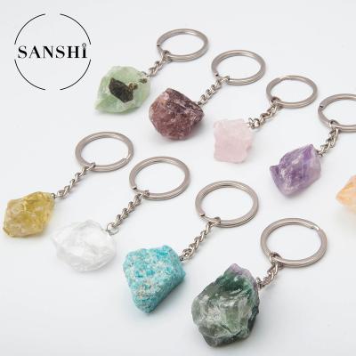 China Wholesale Luxury Natural Unshaped Multicolor Amethyst Stone Quartz Crystal Key Chain Clear Rose Pendant Key Chain for sale