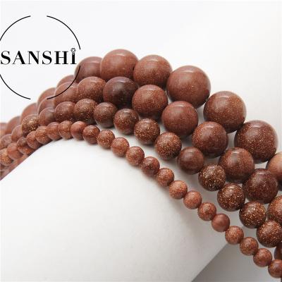 China Wholesale Stone Beads Natural Gold Stone Sad Stone 4MM 6MM 8MM Round Beads Loose Beads for sale