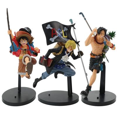 China One Piece Cartoon luffy Anime Action Figure Backpack Luffy Sabo Stock PVC Model Toy for sale