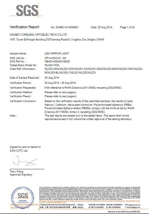 RoHS - Ningbo Corelead Optoelectronics Technology Co., Ltd.