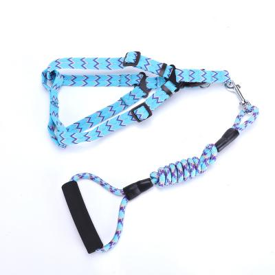 China Reflective Custom Printing Braided Nylon Rope Dog Leash And Harness Set With Foam Handle for sale