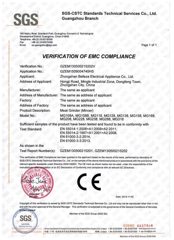 EMC - Zhongshan Belleza Electrical Appliance Co., Ltd.