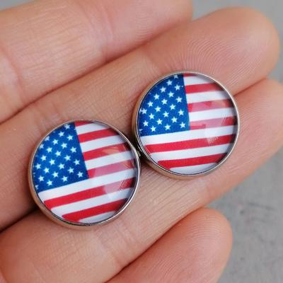 China TRENDY Trendy Ball Sports Baseball Glass Baseball American Flag Round Disc Stud Earrings for sale